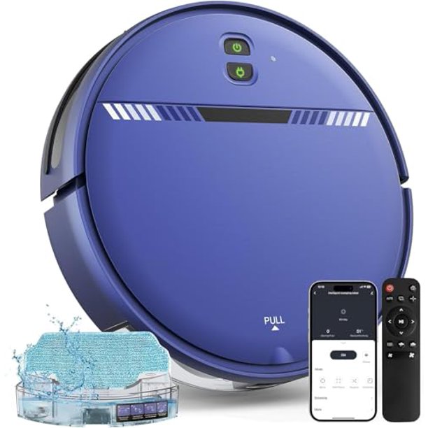Robot aspirador y trapeador combinado, WiFi/App/Voz, Aspirador robótico con programación, Robot aspirador 2 en 1 con tanque de agua y cubo de basura, Autocargable, Delgado, Ideal para pisos duros, pe