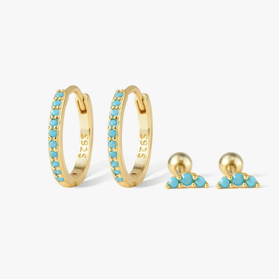 Dainty Turquoise Hoop And Screw Back Earrings Set