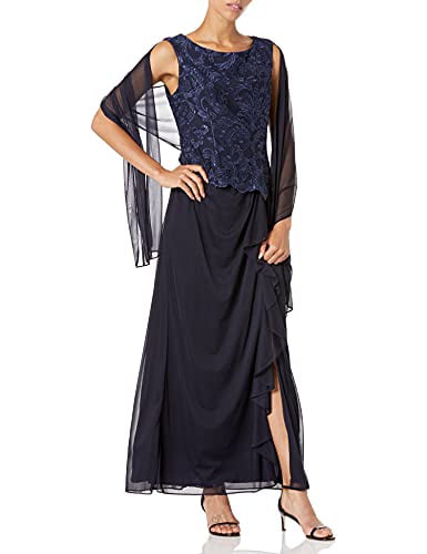Alex Evenings Womens Long Sleeveless Dress with Shawl