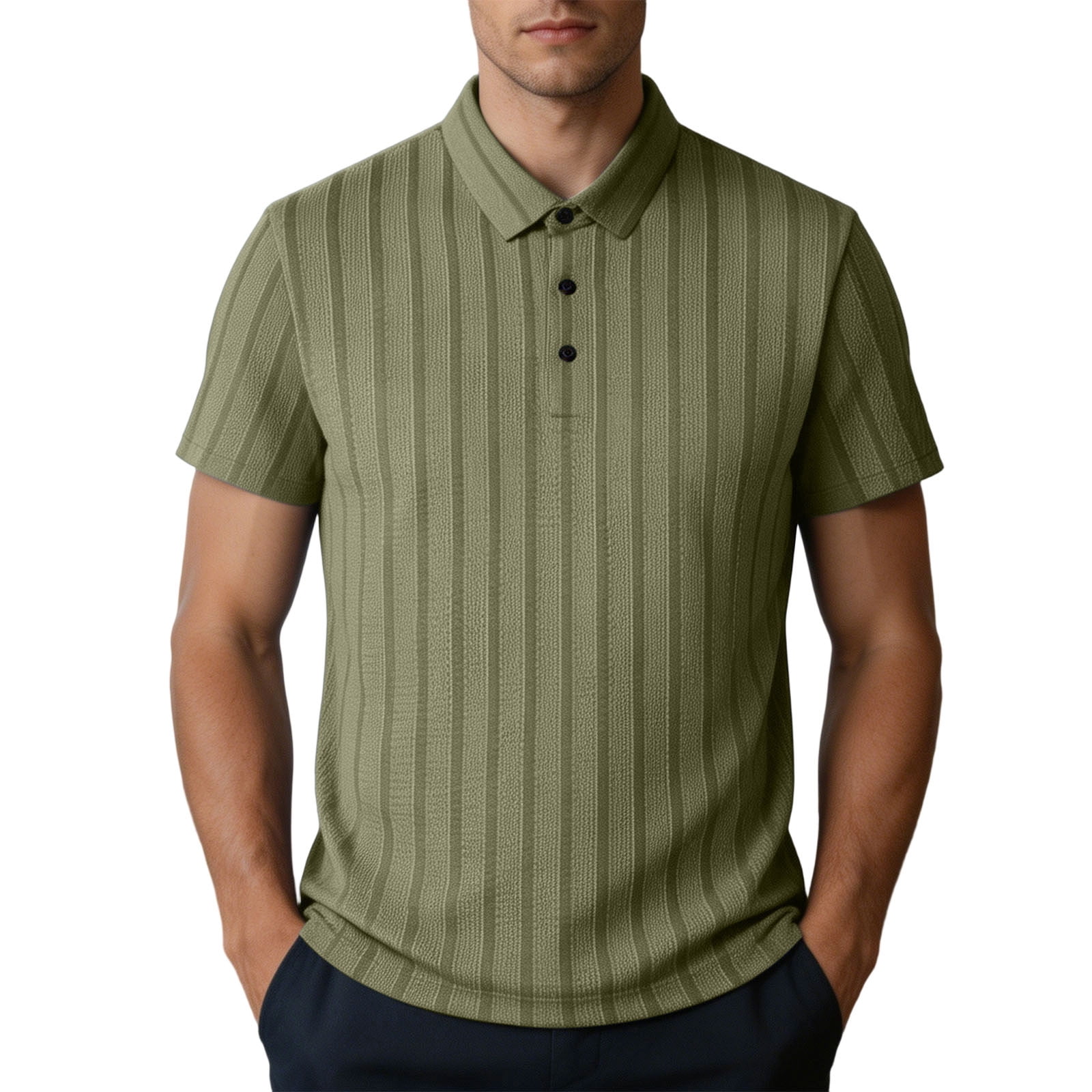 KIHOUT Men's Vertical Striped Mesh Knit Ice Silk Short Sleeve Polo