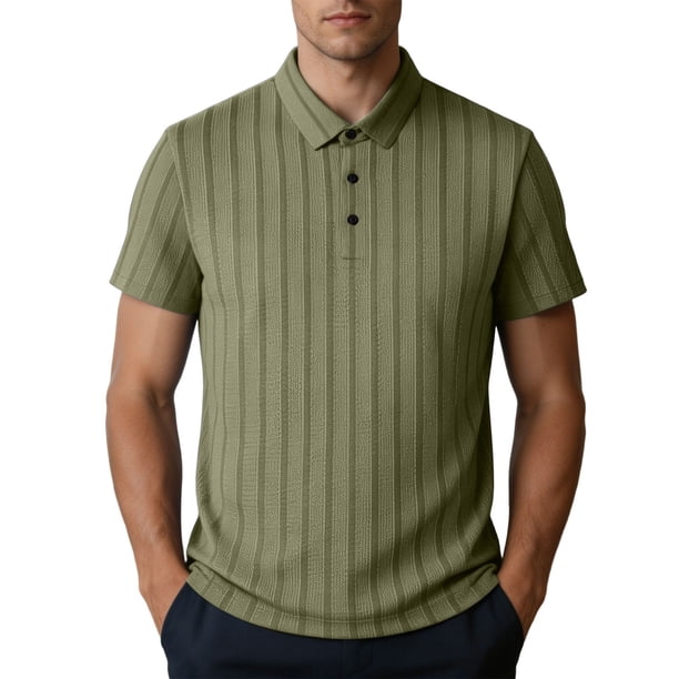 KIHOUT Men's Vertical Striped Mesh Knit Ice Silk Short Sleeve Polo