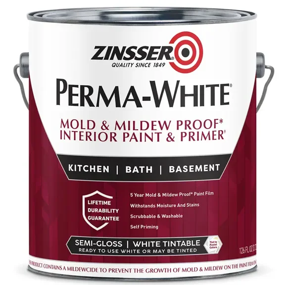 Zinsser Perma-White Semi-Gloss White Water-Based Mold and Mildew-Proof Paint Interior 1 gal. - Total Qty: 1
