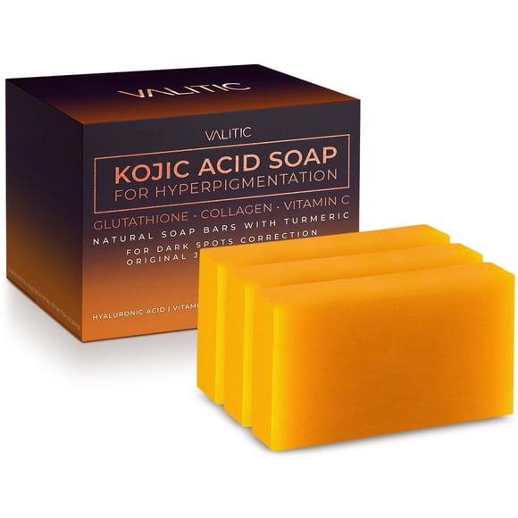 VALITIC Jabón de ácido kójico para hiperpigmentación, con glutatión, colágeno y vitamina C, barras de jabón natural con cúrcuma, complejo japonés original para corrección de manchas oscuras, paquete d