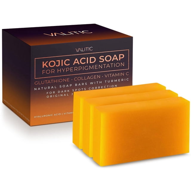 VALITIC Jabón de ácido kójico para hiperpigmentación, con glutatión, colágeno y vitamina C, barras de jabón natural con cúrcuma, complejo japonés original para corrección de manchas oscuras, paquete d