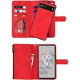 thumbnail image 5 of Compatible with Google Pixel 6a Wallet Case,[6 Card Slots] [Wrist Strap] [Stand Feature] Detachable 2 in 1 Magnetic Zipper Leather Cover Case for Google Pixel 6a,6.1 inch Red, 5 of 7