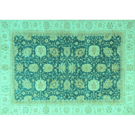Ahgly Company Indoor Rectangle Oriental Turquoise Blue Modern Area Rugs, 2' x 4'