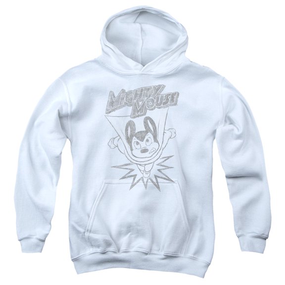 Mighty Mouse Bursting Out Youth Pullover Hoodie Sweatshirt White