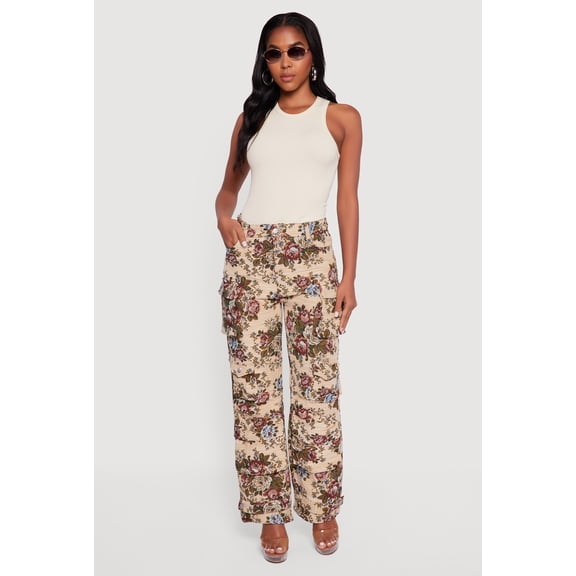 Women's Floral Jacquard Straight Leg Cargo Pants