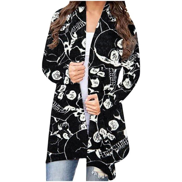 Blusa cárdigan de manga larga con estampado de Halloween a la moda informal y sexy para mujer Pompotops qwe21099