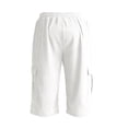 thumbnail image 3 of Men's Corduroy Cargo Capri Pants, Elastic Waist Drawstring 3/4 Long Shorts with Multi-Pockets, Casual Loose Fit Summer Cropped Trousers White, 3 of 5