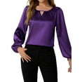 thumbnail image 3 of Women'S Satin Casual Long Sleeve Shirt, Elegant Business Work Top, Formal Autumn Outfit for the Office Purple XL, 3 of 9