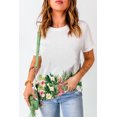 thumbnail image 3 of ABPHQTO Camiseta de manga corta con estampado de flores tropicales blancas para mujer, 3 of 5