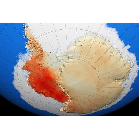24x36 gallery poster, Map of global warming trend for Antarctica, 1957 to 2006 dark red inicates greatest temperture increase