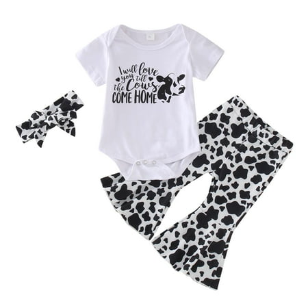 

ZHAGHMIN Toddler Girl Summer Outfits Toddler Girls Short Sleeve Cartoon Dairy Cow Printed Bodysuits Romper Bell Bottoms Pants Outfits Baby Girl Newborns For Teen Girls Outfits Baby Girl Outfits Clot