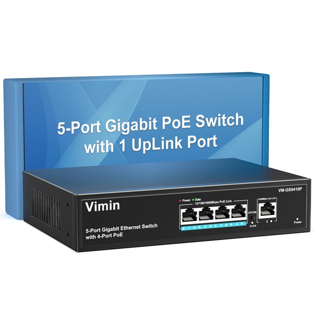 Conmutador PoE VIMIN 5 puertos Gigabit 4 PoE+ 1 enlace ascendente 72 W 802.3af/at