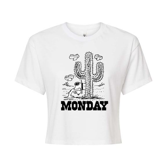 Peanuts - Spike Cactus Monday - Juniors Cropped Cotton Blend T-Shirt