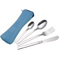 thumbnail image 1 of 4 Pieces Stainless Steel Camping Utensils Forks Spoons Knives Set with Blue Case, 1 of 7