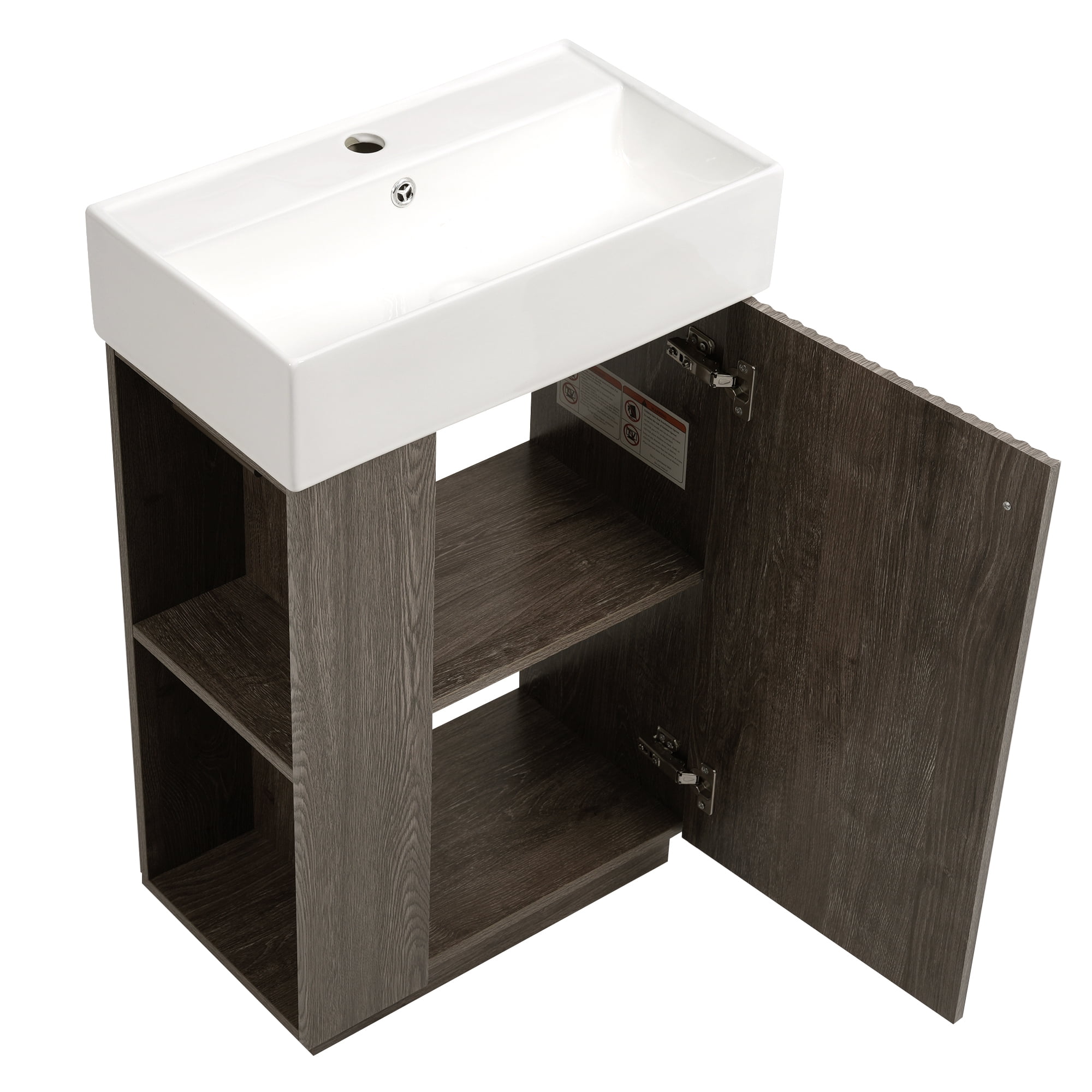 MODERNLUXE 21.6 Inch Bathroom Vanity with Ceramic Sink, Undermount Vanity Sink Cabinet with Soft Closing Door,Free Standing Bathroom Storage Cabinet with Right Door Open for Small Space,Dark Grey