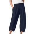 thumbnail image 1 of Generic by Generic Women's Plus Size Linen Cropped Capri Pants, High Waist, Solid, with Pockets, Brown, 1, 1 of 5