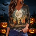 thumbnail image 4 of Trgacdwlo S-5XL Halloween Shirts for Women Vintage Ghost Pattern V Neck 3/4 Length Sleeve Womens Tops Fall Funny Pumpkin Ghost Pullover Shirts, 4 of 7
