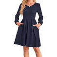 thumbnail image 3 of Women'S Dress Long Lantern Sleeves Round Neck Flowing A-Line Skirt Autumn Fashion Dark Blue L, 3 of 7
