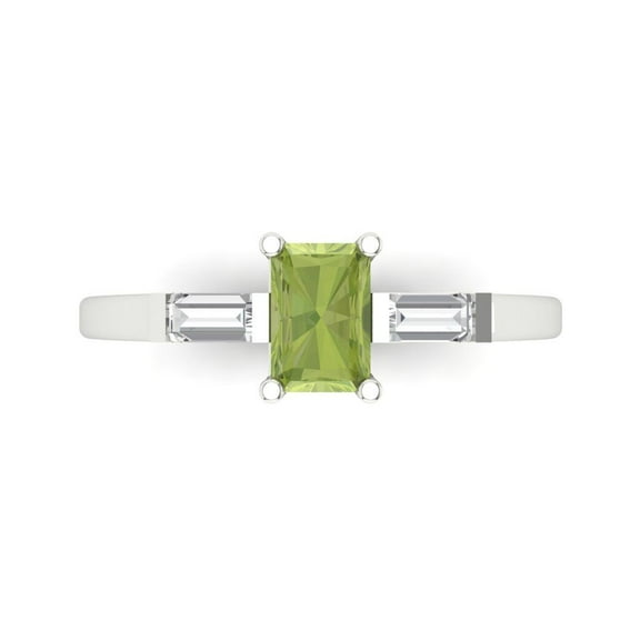 Three-Stone Engagement Ring for Women - 0.8ct Natural Peridot in 18K White Gold Promise Ring