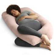 PharMeDoc Pregnancy Pillow with Velvet Cover - U Shaped Body Pillow - Full Body Maternity Pillow for Pregnant Women - Champagne Pink