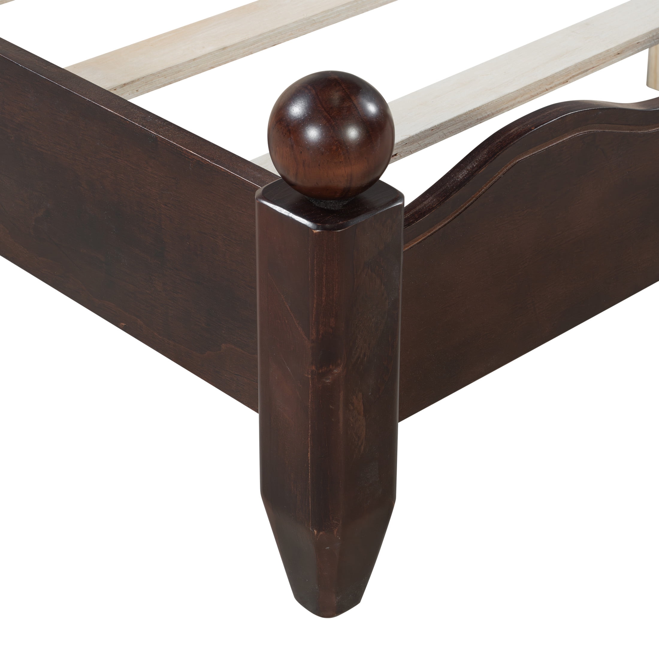 Noble House Lorven Queen Size Platform Bed with Scalloped Upholstered Headboard, Pine Wood Frame, Beige & Espresso