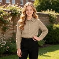 thumbnail image 6 of FYDUU Teens Boys Shirts Solid Color Long Sleeve Dress Shirts Kids Lapel Button Down Tops Formal School Uniform Shirt Back To School Wear 10-11 Years, 6 of 7