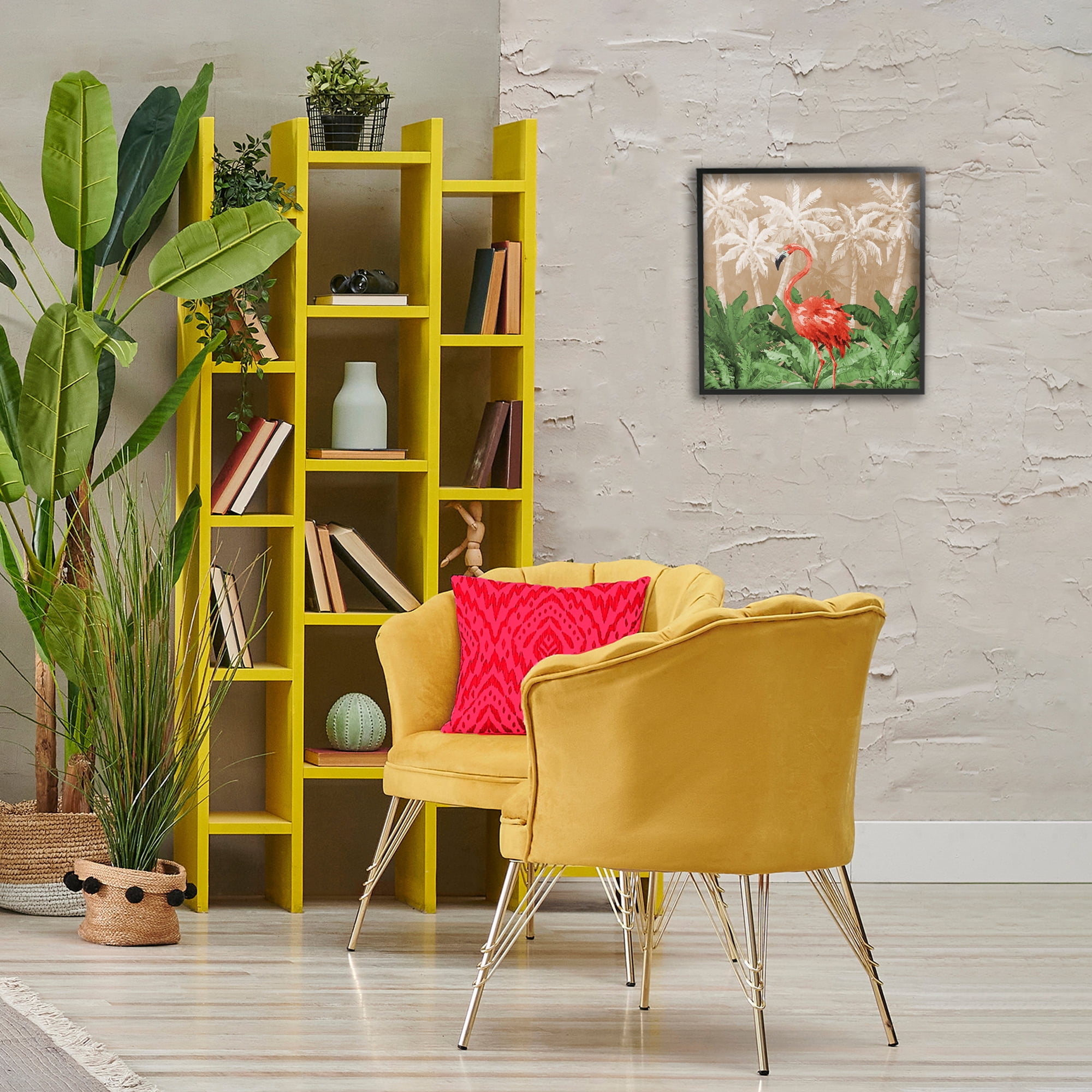 Stupell Industries Flamingo Jungle Scenery Animals & Insects Painting Black Framed Art Print Wall Art, 17 x 17