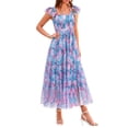 thumbnail image 1 of Vestido PRETTYGARDEN Floral Azul y Rosa Sin Mangas Midi L Grande, 1 of 8