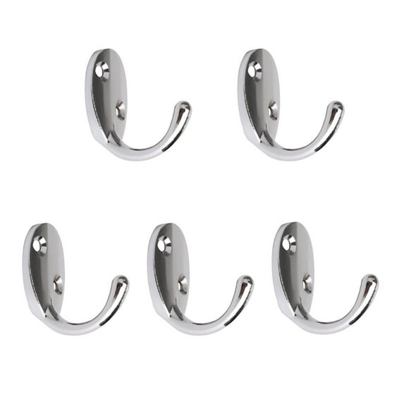 5pcs Wall Hooks Zinc Alloy Hook Caps Coat Key Towel Wall Bathroom DIY Hanger w Screws Silver Tone