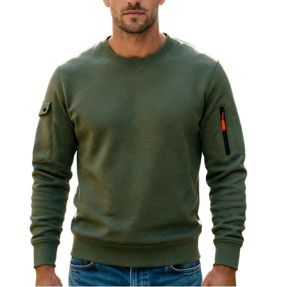 Chiccall Mens Crewneck Fleece Sweatshirts Long Sleeve Pullover Casual Solid Athletic Sweatshirts with Zipper Pocket