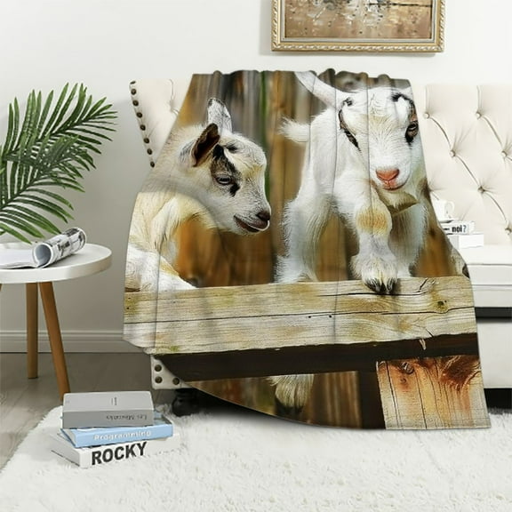 Autua Goats Wooden Fence Warm Lightweight Blanket Soft Fleece Blankets, Throw Blanket for Living Rooms Sofa Decor, Cow Gifts, All Seasons 40x50in