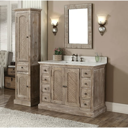 Infurniture Rustic Style Matte Ash Grey Limestone Top 48 Inch Infurniture Rustic Style Matte Ash Grey Limestone Top 48 Inch Bathroom Vanity With Matching Wall