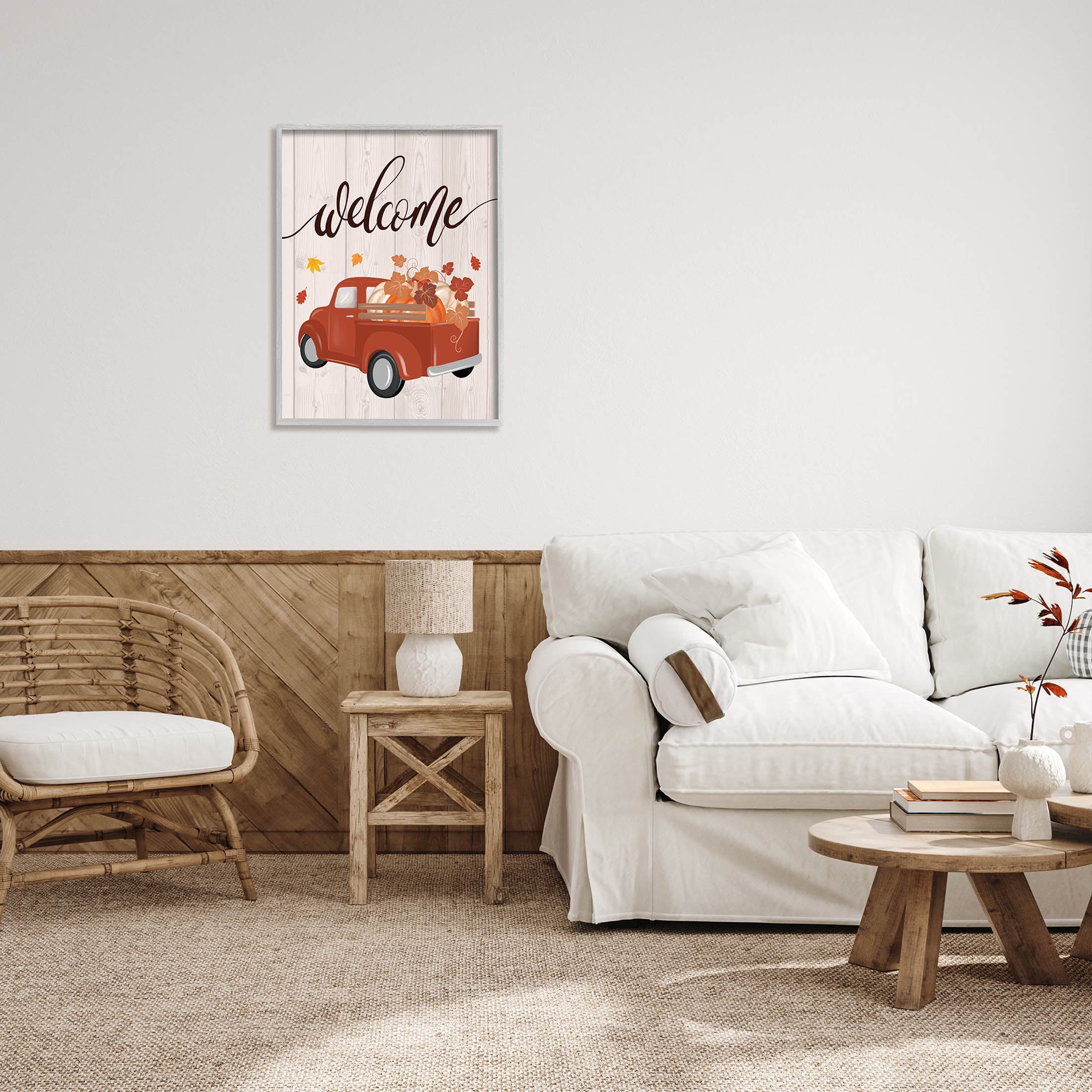 Country Pumpkin Harvest Welcome Holiday Graphic Art Gray Framed Art Print Wall Art