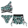 thumbnail image 3 of Doomiva 3 Pieces Full Printed Tankini Tropical Hawaii Bikini Crop Top Brief Ruched Shorts Beach Bathing Suit Swimsuits Lily 14, 3 of 5