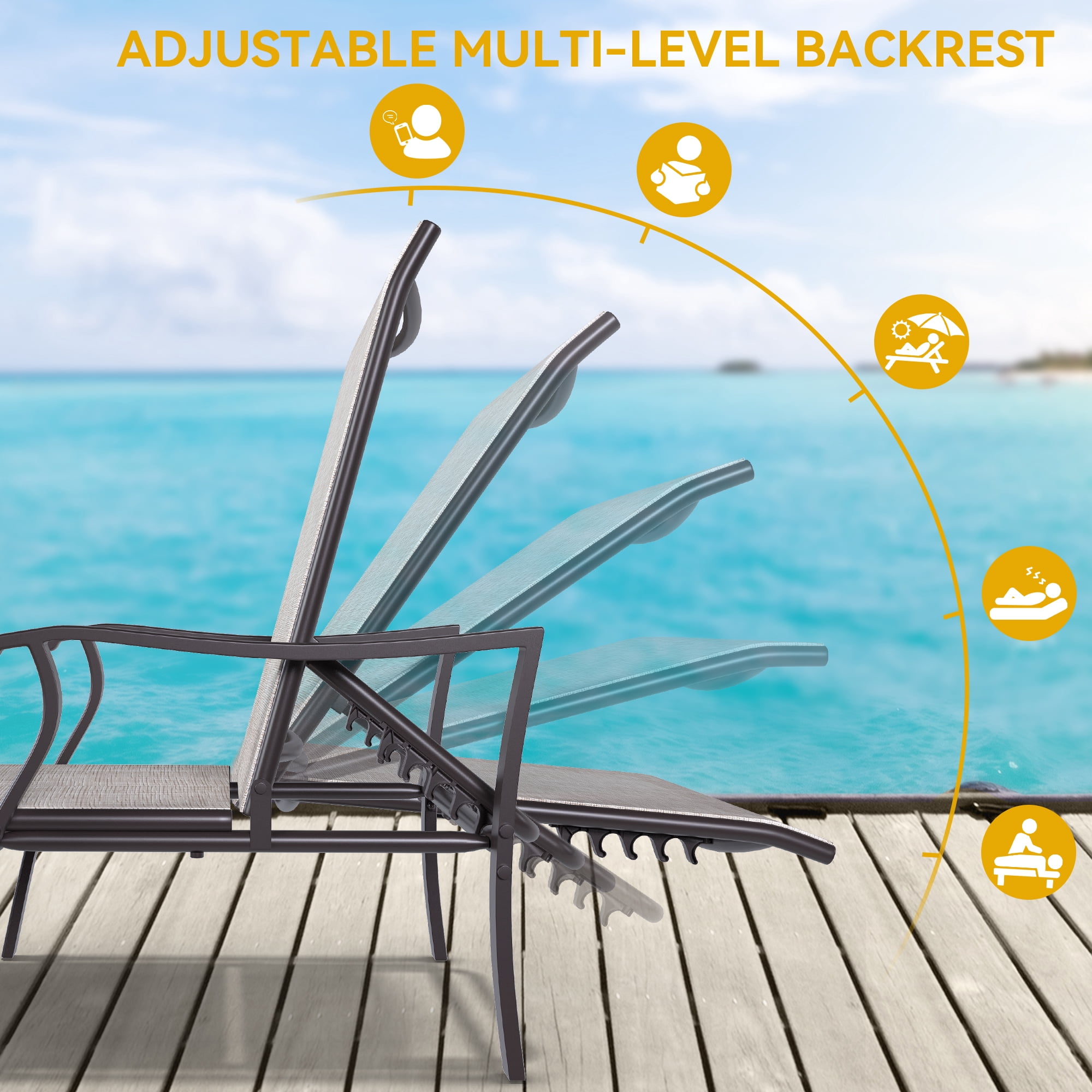Uforic 2 Pcs Outdoor Chaise Lounge Chair, Aluminum Patio Lounge Chair with 5 Adjustable Positions