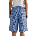 thumbnail image 3 of VV AVEORS Women'S Plaid Cotton Linen Shorts Gingham Loose High Waist Bermuda Wide Leg Summer Beach Casual Lounge Shorts With Pockets Blue S, 3 of 4