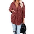 thumbnail image 1 of Camisa de manga larga con botones y bolsillos para mujer, corte holgado, talla S, chaqueta de pana color vino tinto, 1 of 5