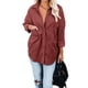thumbnail image 1 of Chaqueta de pana color vino tinto con botones, manga larga, bolsillos y diseño de hombros amplios para mujer, talla M, 1 of 5