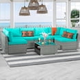 thumbnail image 5 of MeetLeisure 2 Piece Patio Armless Wicker Sofa Set with Removable Cushions, Aqua, 5 of 5