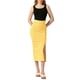 thumbnail image 2 of Falda Lápiz Básica Midi Casual para Mujer con Abertura Lateral, Falda Bodycon de Punto Acanalado, Amarillo, 2 of 6