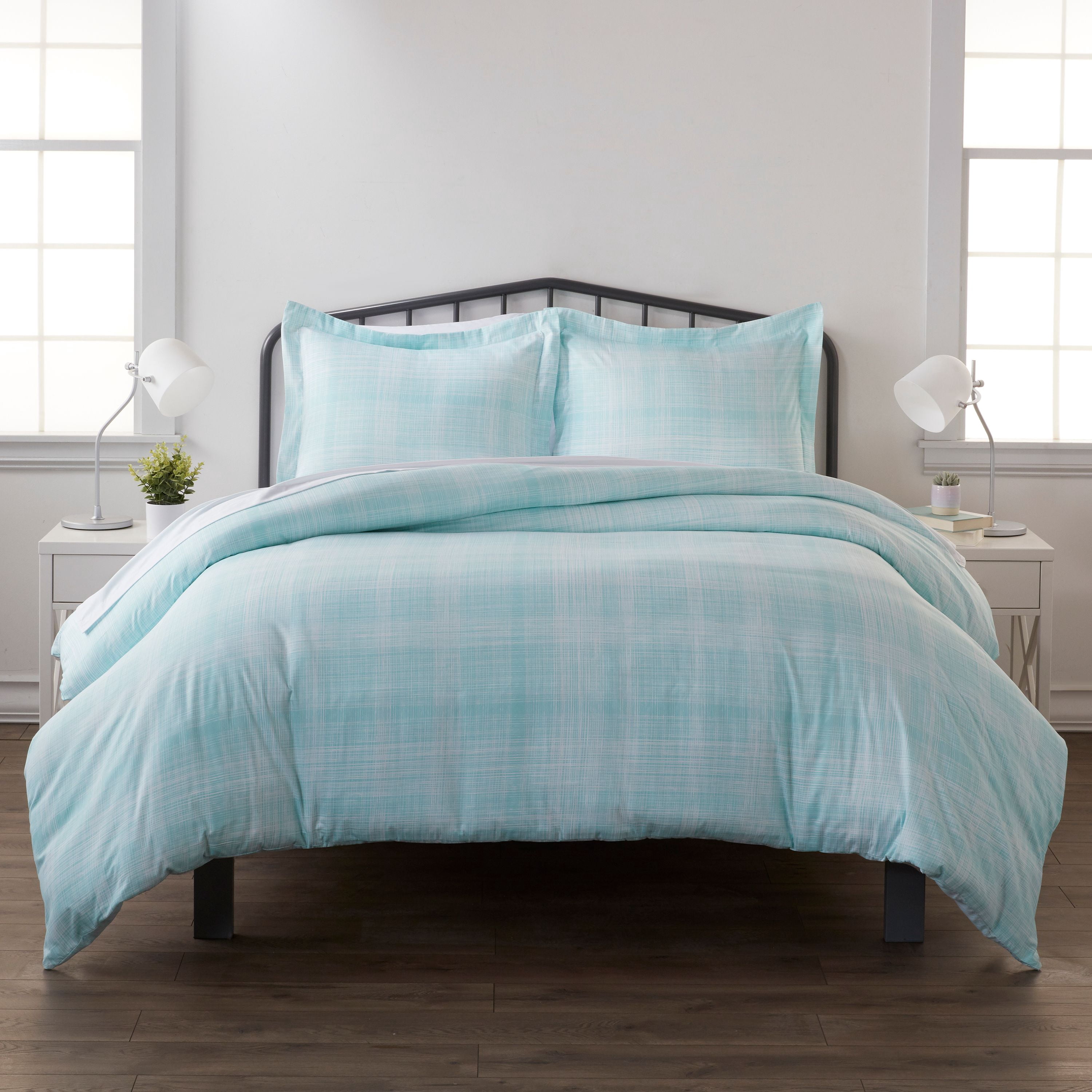 Noble Linens Aqua Thatch Pattern Duvet Set 2-Piece Duvet Cover Set, Twin/TwinXL