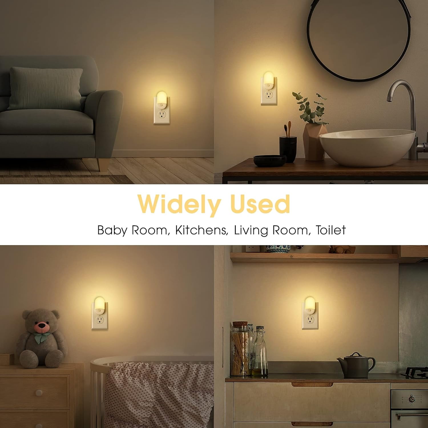 Night Lights Plug into Wall, [4 Pack] LED Night Light with Light Sensors, 30/60LM Nightlights for Kids Room, Soft White 3000K, 0.6W Automatic Plug in Wall Light for Bedroom, Hallway
