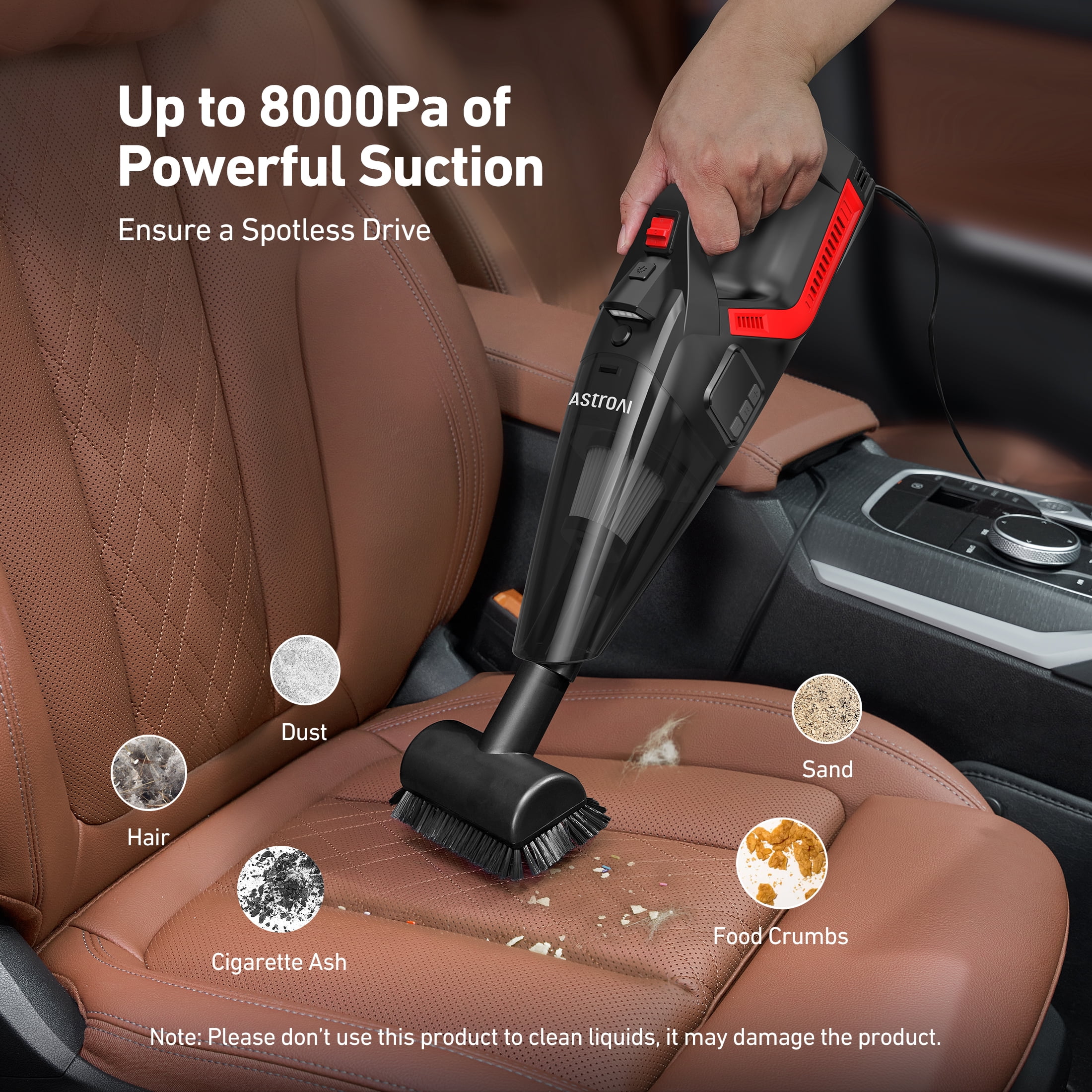 AstroAI 2-in-1 Car Vacuum Cleaner Tire Inflator, Multifunction Handheld Vacuum Air Compressor 12V DC, with Digital Display LED Light, Multi Attachments for Car Interior Detailing & Air Pump