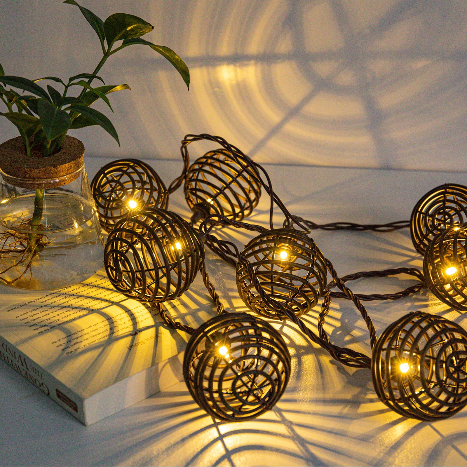 Rattan Effect Solar Garden String Lights Decoration 10 Warm White