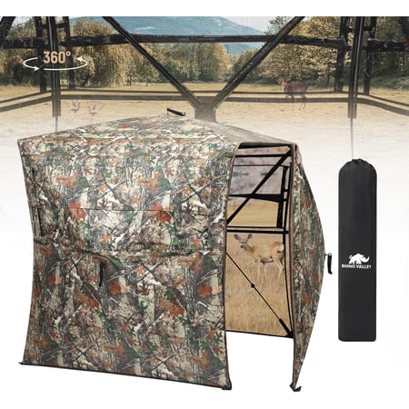 Rhino Valley Hunting Blind 270°/360° See Through Pop Up Hunting Tent with Double Opening 2/3/4 Person Portable Resilient Ground Blinds with Silent Magnetic Door & Sliding Windows