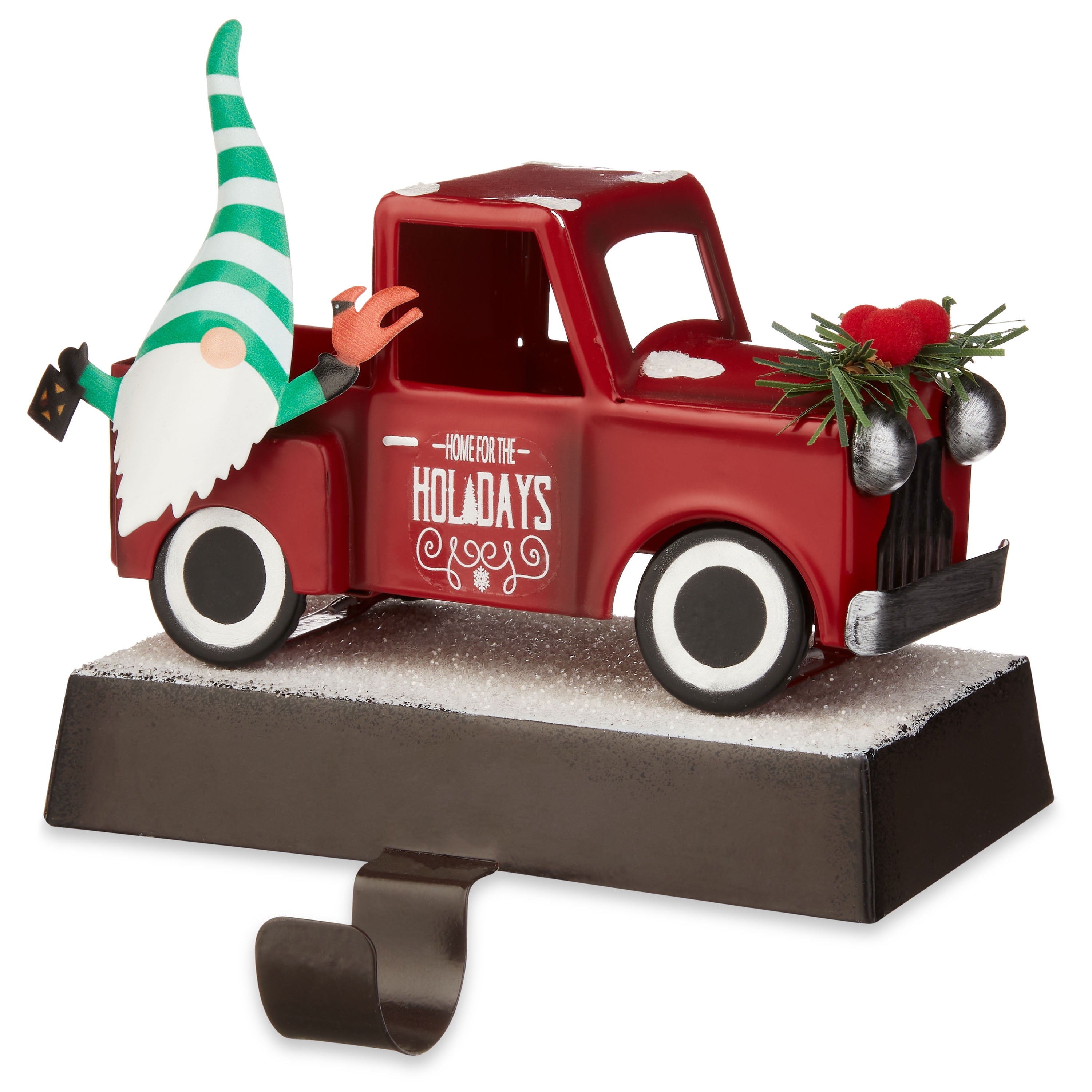 Holiday Time Green and White Gnome with Truck Metal Christmas Stocking