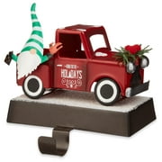 Holiday Time Green and White Gnome with Truck Metal Christmas Stocking Holder
